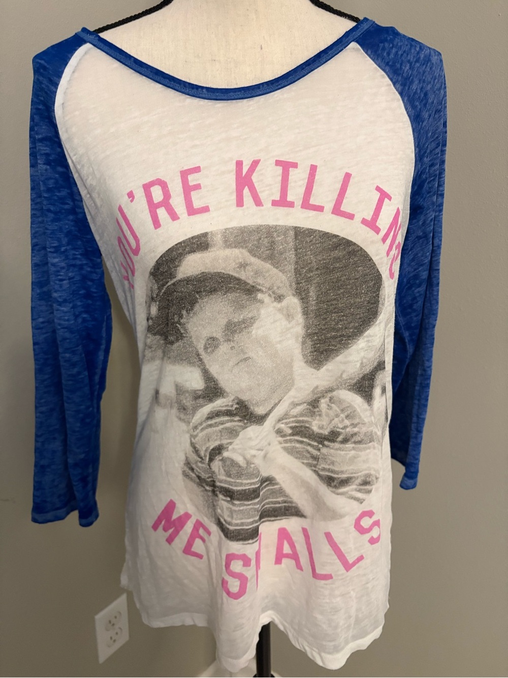 Blue & White Raglan 3/4 Sleeve Graphic Tee-The Sandlot